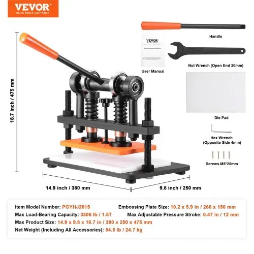 VEVOR Leder Stanzmaschine Manuelle Lederschneidemaschine 26 x 15 cm, Leder Prägemaschine 1,5 t Belastbare Leder-Stanzmaschine Geeignet für Leder, PVC/EVA-Schaumstoff, nicht Klebende Materialien – Bild 6