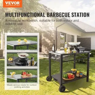 VEVOR Servierwagen Küchenwagen 100 x 64 x 83,5 cm Outdoor-Grill-Esswagen mit Doppelter Ablage, Beweglicher Grilltisch für die Zubereitung von Speisen, Multifunktionale Tischplatte aus Eisen Schwarz VEVOR Servierwagen Küchenwagen 100 x 64 x 83,5 cm Outdoor-Grill-Esswagen mit Doppelter Ablage, Beweglicher Grilltisch für die Zubereitung von Speisen, Multifunktionale Tischplatte aus Eisen Schwarz