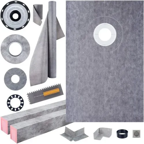 VEVOR Duschschwellen-Set, 96,5 x 152,4 cm, wasserdichte Duschschwellenauflage mit 10,2 cm PVC-Versatz-Klebeflansch, 10,2 cm Edelstahlgitter, 2 zuschneidbare Duschschwellen und Kelle, Duschwannen-Gefällestäbe, passend für Badewanne – Bild 7