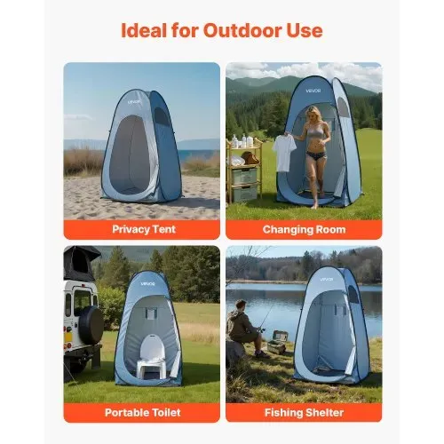 VEVOR Pop Up Toilettenzelt 119x119x210 cm, Zelt mit Sofortaufbau, Umkleidezelt inkl. Heringen & Seilen & Tragetasche, aus 190T Polyester ideal für Camping Strand Angeln Blau – Bild 5