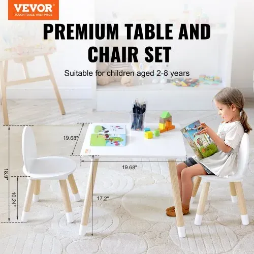 VEVOR Kindersitzgruppe Kindertisch, 2 Kinderstühle 1 Tisch Kindersitzgruppe aus Kiefernholz, Kindertisch-Set Stabile Kindermöbel Sitzmöbel für Kinder, Mädchen, Jungen, Spielzimmer Kindermöbelset Weiß VEVOR Kindersitzgruppe Kindertisch, 2 Kinderstühle 1 Tisch Kindersitzgruppe aus Kiefernholz, Kindertisch-Set Stabile Kindermöbel Sitzmöbel für Kinder, Mädchen, Jungen, Spielzimmer Kindermöbelset Weiß