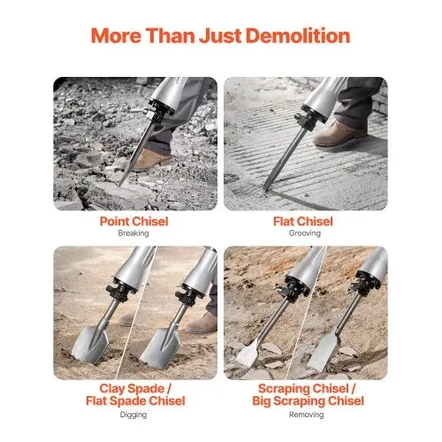 VEVOR Hochleistungs-Betonbrecher Abbruchhammer 2200 W, Elektroabbruchhammer, Bohrhammer Betonhammer Stemmhammer 1400 BPM, inkl. 6 Meißel Spitzmeißel, Flachmeißel, Schabemeißel für Schiefer, Beton usw. – Bild 2