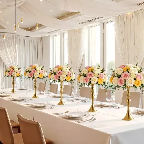 VEVOR 16 Stk. Hochzeitsvasen Tafelaufsatz Blumenvasen für Hochzeit 38 cm Hoch, Metall Tafelaufsatz Vasen mit Blumenständern, Mittelstück Tischvase für Hochzeiten Party Jubiläumsfeier Zeremonie, Gold – Bild 7