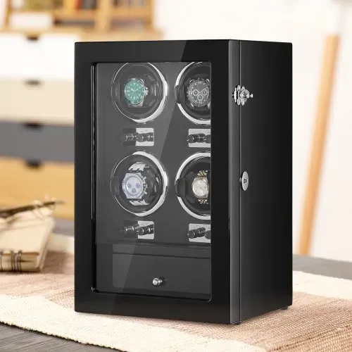 VEVOR Uhrenbeweger, Automatik-Uhrenbeweger, Watch Winder, Uhrenbeweger für Automatikuhren, Automatischer Uhrenbeweger mit Platz für 4 Uhren, LED Beleuchtung, 150–207 mm Einstellbar Riemenlänge – Bild 7