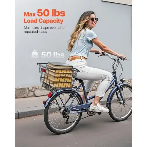 VEVOR Fahrradkorb für hinten 375x290x250mm, Hinterradkorb aus Metalldraht mit reflektierendem Rücklicht & Abdeckung, Gepäckträgerkorb für hinten, passt an die meisten Fahrradgepäckträger – Bild 2