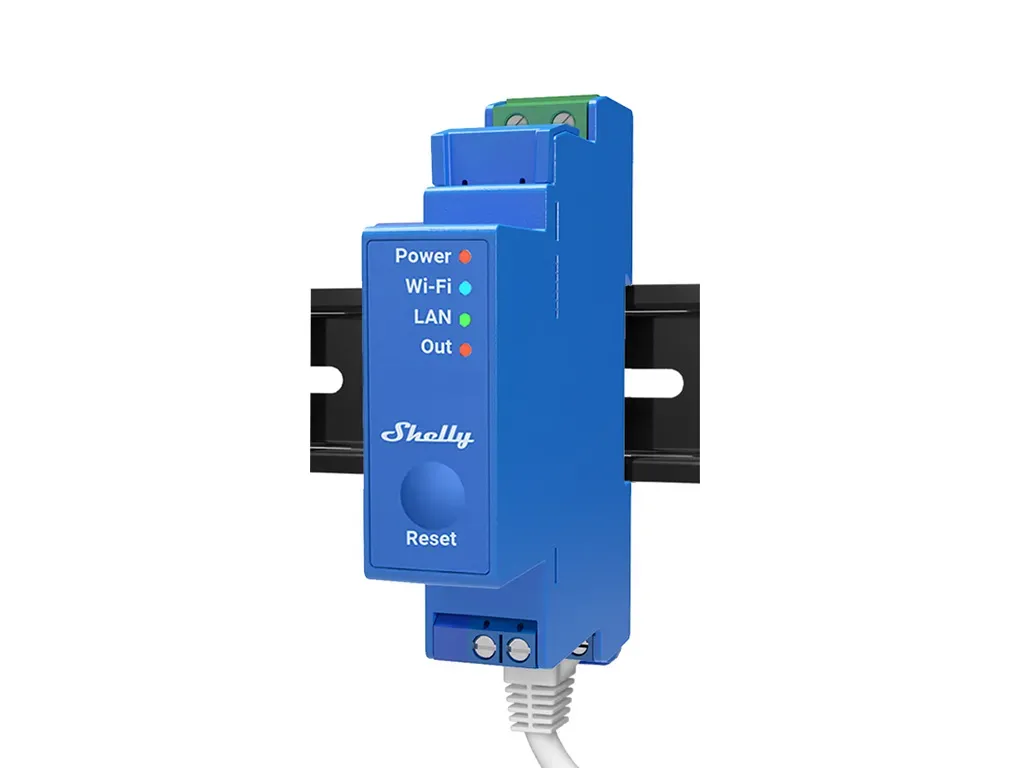 Shelly · Hutschiene · „Pro 1“ · Relais · max. 16A · 1 Phase · 1 Kanal · WLAN · LAN · BT Shelly · Hutschiene · „Pro 1“ · Relais · max. 16A · 1 Phase · 1 Kanal · WLAN · LAN · BT