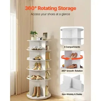 VEVOR Schuhregal Schuhschrank für 20 Paar Schuhe (5-stöckig) 360° drehbar, platzsparende Schuhaufbewahrung, Schuhablage für Schlafzimmer Wohnzimmer Eingangsbereich, Weiß 598 x 598 x 1350 mm VEVOR Schuhregal Schuhschrank für 20 Paar Schuhe (5-stöckig) 360° drehbar, platzsparende Schuhaufbewahrung, Schuhablage für Schlafzimmer Wohnzimmer Eingangsbereich, Weiß 598 x 598 x 1350 mm