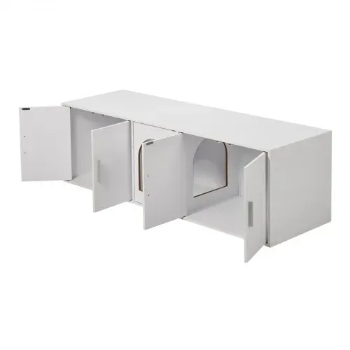 VEVOR Katzentoilettengehäuse für 2 Katzen, Katzentoilettenmöbel versteckt mit Doppelzimmern, Katzentoilettenschrank aus Holz passt in die meisten Katzentoiletten, 57,9"L x 18,3"B x 17,9"H, weiß – Bild 10