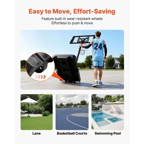 VEVOR tragbarer Basketballständer, 1,35 bis3,05 m höhenverstellbarer Basketballkorb, verstellbare Basketballanlage mit Nylonnetz & Rollen, tragbares Backboard-Set für Terrassen Poolrand – Bild 5