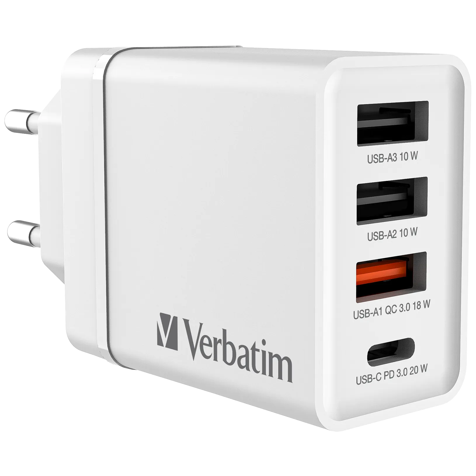 Ladeadapter Verbatim ''CHR-30EU2'', 30W, weiß, 2xUSB-A, 1xUSB-A QC, 1xUSB-C PD – Bild 3