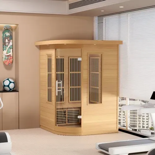 VEVOR Ferninfrarot-Holzsauna, Sauna-Spa für Zuhause, für 2 Personen, Niedrige EMF-Ferninfrarot-Sauna mit gehärteter Glastür & LED-Mehrfarbenlampe & Bluetooth-Lautsprechern, 2 kW für den Innenbereich – Bild 7