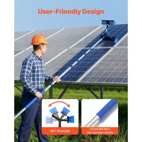 VEVOR Teleskop Waschbürste für Solarpanel, Photovoltaik Reiniger inkl. 2-10m Alu-Teleskop 20m Wasseranschluss 180° Bürste Abzieher & Seifenspender, Reinigungsset für Solaranlage Fenster Terrassendach – Bild 5