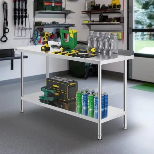 VEVOR Edelstahl-Arbeitstisch, gewerblicher Arbeitstisch zur Lebensmittelzubereitung, 610 x 1524 x 914 mm robuster Arbeitstisch aus Metall mit einstellbarer Höhe für Restaurant, Zuhause und Hotel – Bild 7