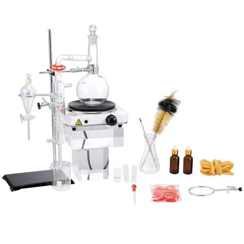 VEVOR Destillationsset für Ätherische Öle, 500 ml Destillationsapparat, 3,3 Boro-Laborglas-Destillationsset mit 1000 W Heizplatte und 24, 40 Gelenken, 33-teiliges Set – Bild 8