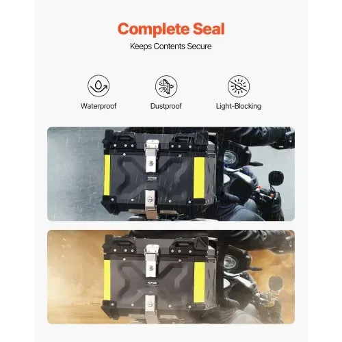 VEVOR Motorrad-Topcase Motorradkoffer 45 L Heckbox aus Aluminiumlegierung mit Lederfutter, abnehmbare Motorrad-Topbox mit Schloss & Rückenpolster, Helmkoffer (435 x 378 x 348 mm) Schwarz – Bild 3
