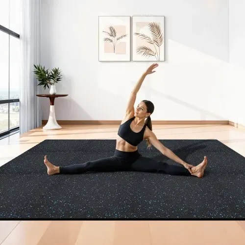 VEVOR 24 x Puzzlematte Bodenschutzmatte 610 x 610 x 10 mm, Hochdichte EVA-Schaumstoffmatte, Ineinandergreifende Fitnessmatte Gymnastikmatte Sportmatte, Trainingsmatte (Schwarz) mit Blauen Punkten – Bild 7