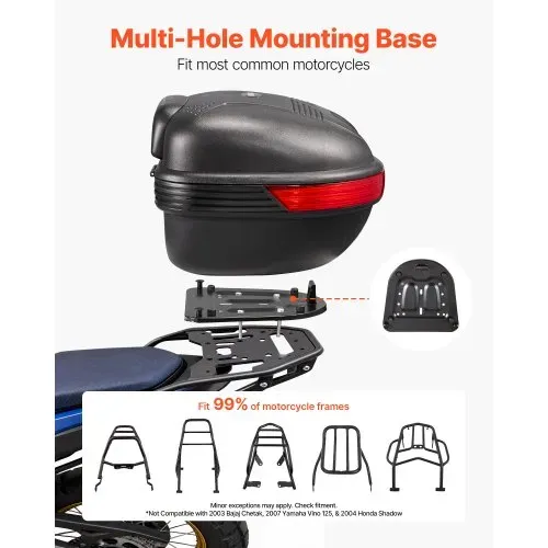 VEVOR Motorrad-Topcase 30 L aus PP Universeller, Abschließbarer Motorradkoffer Schwarz, Ergonomische Rückenlehne für Mehr Komfort, mit Roter Reflektor Schloss 2 Schlüssel, IPX4-Spritzwasserschutz – Bild 4