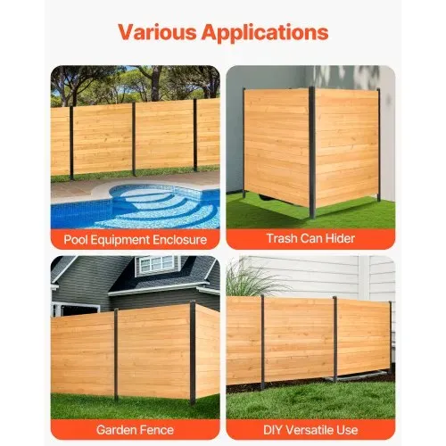VEVOR Sichtschutzzaun Holz, 1100x982 mm, 2 Paneele, Lamellenzaun für Klimaanlagen, Umzäunung für Poolausrüstung mit Metallpfählen, Gartenzaun, Mülltonnenversteck für Außenbereich als Gartendekoration – Bild 5