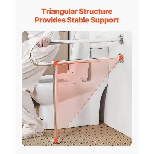 VEVOR Aufstehhilfe Toilette, 780x76x800 mm, Wandstützgriff für Behinderte, Handikap Haltegriff aus Edelstahl 304, mit Anti-Rutsch-Griff, Sicherheitshandlauf mit Stützbein & Tragkraft 136 kg – Bild 5