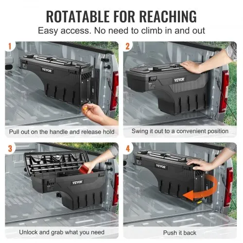 VEVOR Truck Bed Storage Box, abschließbarer Deckel, Wasserdicht ABS Radkasten Werkzeugkasten 25 L, Kompatibel mit Chevrolet Silverado 1500 GMC Sierra 1500 2019-2020, Beifahrerseite, Schwarz – Bild 3