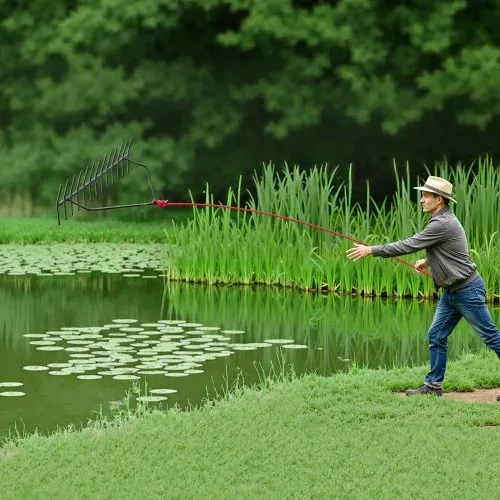 VEVOR Teichrechen, 610x215x355 mm, doppelseitiger Unkrautentfernungswerkzeug, Teichpflanzenschneider mit 9 m Seil, Befestigungsloch, kein Zusammenbau erforderlich, ideal für Teich, See, Bach – Bild 7