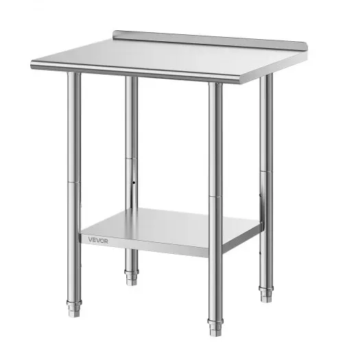 VEVOR Edelstahltisch Gastro 762 x 610 x 894 mm, Verstellbarer Edelstahltisch mit Aufkantung, Arbeitstisch mit Grundboden für Restaurant Schwerlast Obere Ablage (204 kg) Untere Ablage (168 kg) – Bild 9