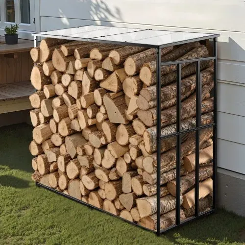 VEVOR Metall Kaminholzregal, 143x70x143 cm Brennholzregal, Kaminholzunterstand, max. Tragkraft 300 kg, Feuerholzregal, Kaminholzlager, Stapelhilfe für Veranden, Terrassen, Gärten – Bild 7