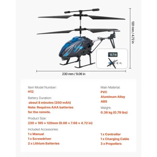 VEVOR RC-Helikopter, 2,4 GHz ferngesteuerter Hubschrauber, 3,5-Kanal-RC-Flugzeug, 16 Minuten Flugzeit, Höhenhaltung, Start/Landung mit einer Taste & LED-Leuchten, Spielzeug für Kinder ab 8 Jahren – Bild 6