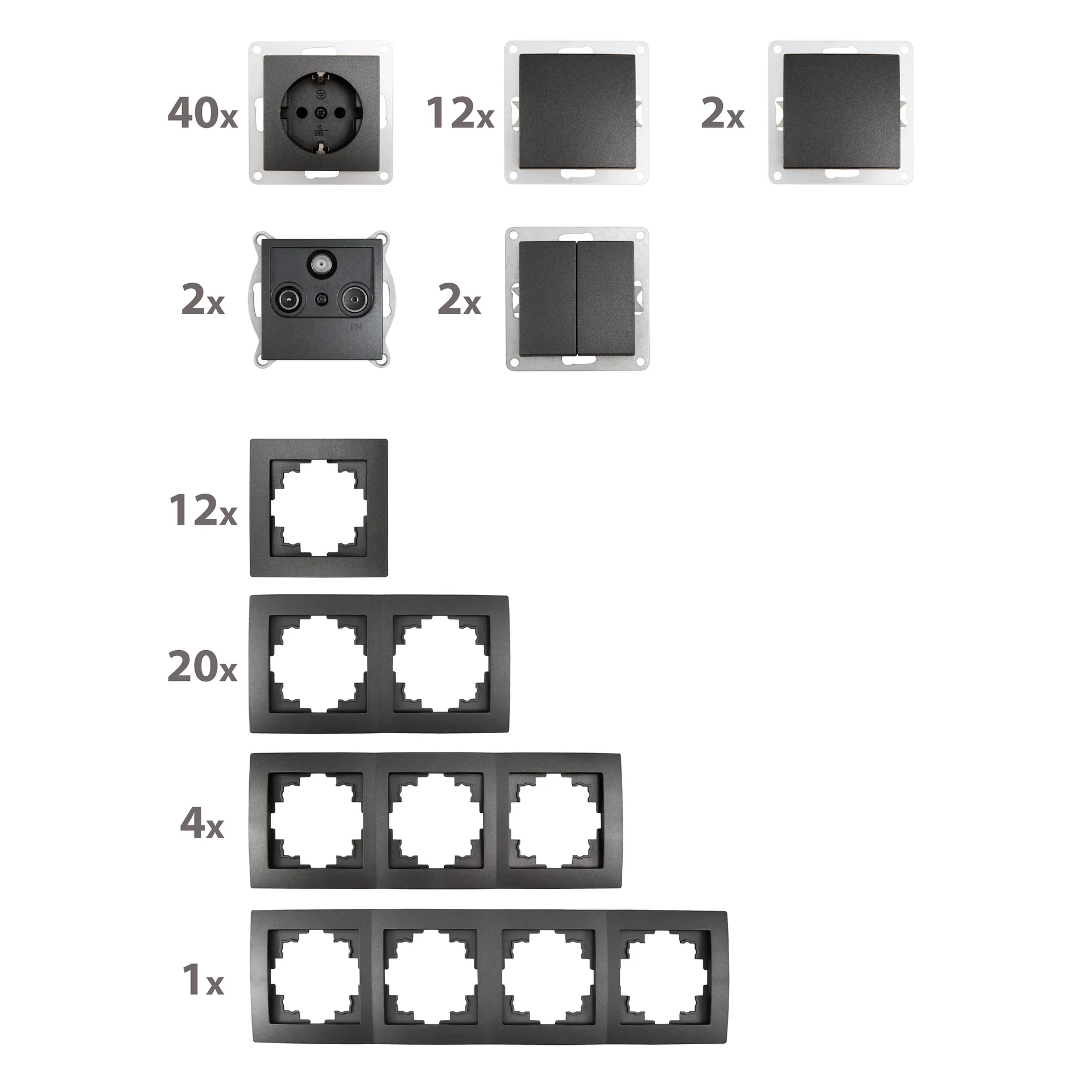 Schalter und Steckdosen Set McPower Flair ''Einfamilienhaus'' 95-teilig, anthrazit – Bild 2