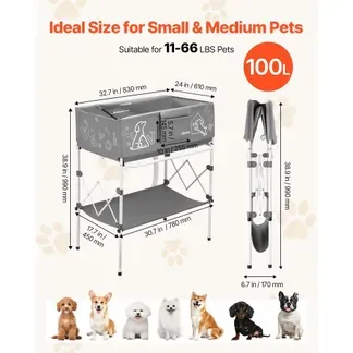 VEVOR 100L Hundebadwanne, Erhöhte Haustierbadwanne mit Metallgestell, Haustierwanne mit Abfluss Lagerregal Seitentasche, Faltbare Wäschewanne zum Pflegen & Baden für Kleine Mittelgroße Haustier, Grau VEVOR 100L Hundebadwanne, Erhöhte Haustierbadwanne mit Metallgestell, Haustierwanne mit Abfluss Lagerregal Seitentasche, Faltbare Wäschewanne zum Pflegen & Baden für Kleine Mittelgroße Haustier, Grau