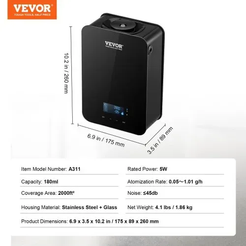 VEVOR HVAC-Duftdiffusor, 180 ml, Kaltluft-Duftluftmaschine, 186 ㎡, wasserlos – Bild 6