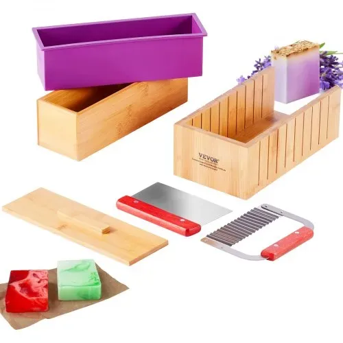 VEVOR Seifenschneider Set Seife Selb Machen 1301 mL, Seifenmachen Set Silikon, DIY Seifenherstellung Handgefertigt Seife Satz, Rechteckige Silikon Seife Form mit Bambuskasten 278 x 142 x 93 mm – Bild 9