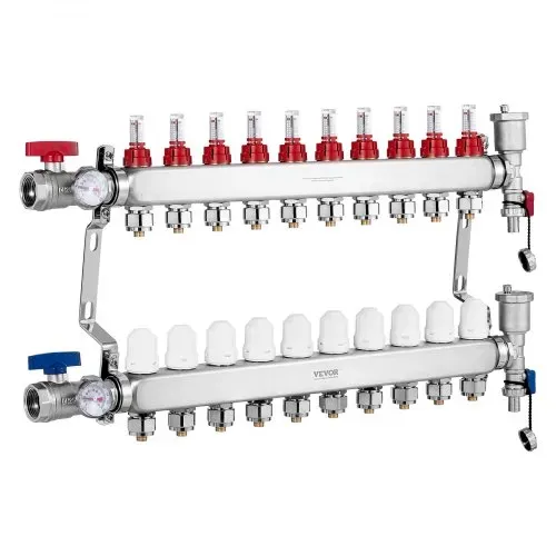 VEVOR 10-Zweig-Wärmeverteilungsverteiler, 1/2-Zoll-PEX-Rohrverteiler, Edelstahl-PEX-Verteiler für hydronische Fußbodenheizung, Wärmeverteilungs-PEX-Verteilersatz mit 1/2-Zoll-Adaptern im Lieferumfang enthalten – Bild 8