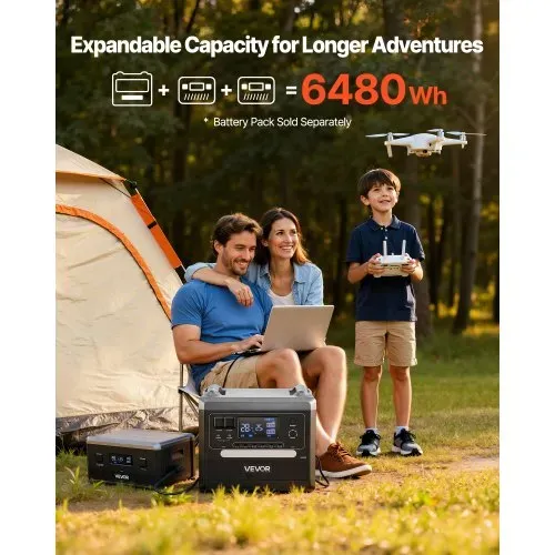 VEVOR Tragbare Powerstation, 2400-W-Solargenerator mit Faltbarem 200-W-Solarpanel, Erweiterbarem 2160-Wh-LiFePO4-Akku, 10 Ausgängen & Einstellbarer Eingangsleistung für Zuhause, Camping & RV – Bild 3