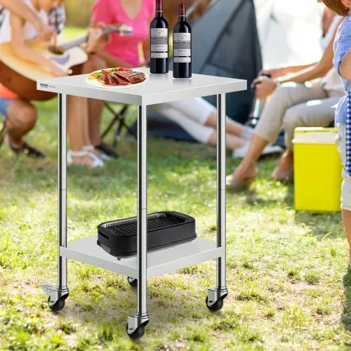 VEVOR Arbeitstisch aus Edelstahl, 61 x 61 x 96,5 cm, Zubereitungstisch Gastro mit 4 Rädern, 3 einstellbaren Höhenstufen, Arbeitstisch zur Lebensmittelzubereitung für gewerbliche Küchen und Restaurant – Bild 7