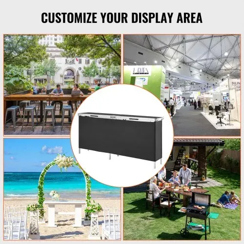 VEVOR Tragbare Messetheke Messetresen, 198 × 38,5 × 88 cm Messestand Ausstellungs-Thekenständer, Faltbarer Promotion-Bartisch Promotiontheke, Rezeptio mit Aufbewahrungsregal, Tragetasche, Schwarz – Bild 5