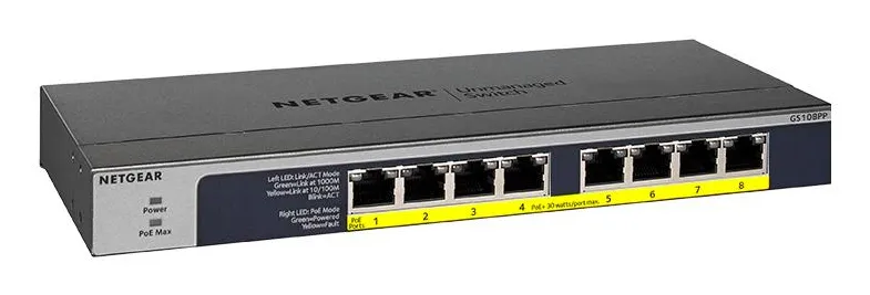 NETGEAR GS108PP Unmanaged Gigabit Ethernet (10/100/1000) Power over Ethernet (PoE) Schwarz NETGEAR GS108PP Unmanaged Gigabit Ethernet (10/100/1000) Power over Ethernet (PoE) Schwarz