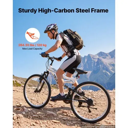 VEVOR Mountainbike für Damen Herren 27,5 Zoll Fahrrad 18-Gang Schwarz Weiß Ideal für Erwachsene, Kohlenstoffstahlrahmen, mit Vollfederung, 120 kg Tragkraft, Klingel, Reflektoren & Verstellbarem Sattel – Bild 5