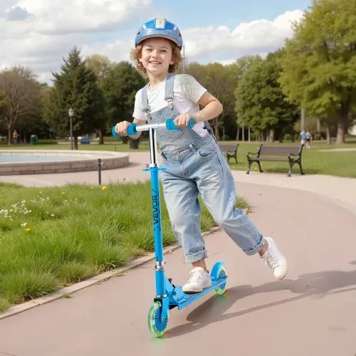 VEVOR Scooter (2 Räder) für Kinder ab 3 Jahren, Cityroller Kinderroller mit leuchtenden Rädern & höhenverstellbarem Lenker & rutschfestem Deck & faltbarem Rahmen, Tretroller bis zu 50 kg, Blau – Bild 7