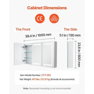 VEVOR beleuchteter Medizinschrank mit Spiegel (100 x 60 cm), 3-farbig dimmbarer LED-Badezimmerschrank mit Spiegel aus gehärtetem Glas, Memory-Funktion/2 verstellbare Regale/Steckdosen und USBs VEVOR beleuchteter Medizinschrank mit Spiegel (100 x 60 cm), 3-farbig dimmbarer LED-Badezimmerschrank mit Spiegel aus gehärtetem Glas, Memory-Funktion/2 verstellbare Regale/Steckdosen und USBs