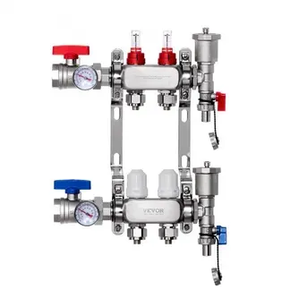 VEVOR 2-Abzweig-Wärmeverteilungsverteiler, 1/2-Zoll-PEX-Rohrverteiler, Edelstahl-PEX-Verteiler für hydronische Fußbodenheizung, Wärmeverteilungs-PEX-Verteilersatz mit 1/2-Zoll-Adaptern im Lieferumfang enthalten VEVOR 2-Abzweig-Wärmeverteilungsverteiler, 1/2-Zoll-PEX-Rohrverteiler, Edelstahl-PEX-Verteiler für hydronische Fußbodenheizung, Wärmeverteilungs-PEX-Verteilersatz mit 1/2-Zoll-Adaptern im Lieferumfang enthalten