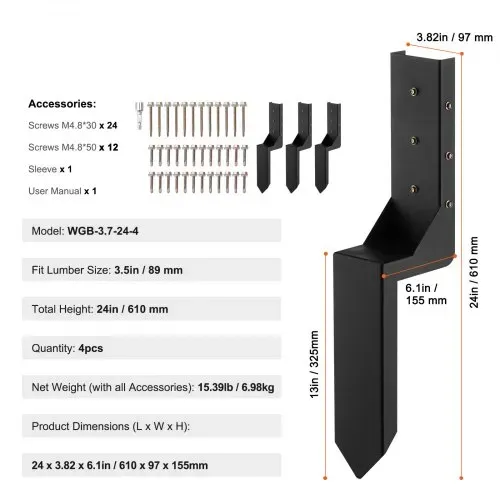 VEVOR Reparaturset für Zaunpfostenanker 4er-Pack Innendurchmesser 8,9 x 8,9 cm Stützpfosten aus Stahl für Zaunpfosten Anker-Erdspieß zur Reparatur von geneigten gebrochenen Holzzaunpfosten Umhüllung – Bild 10