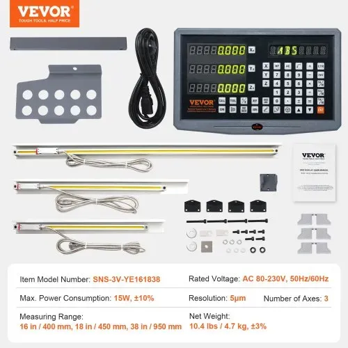 VEVOR Digitalanzeige 400/450/950mm Linearskala 3-Achsen-DRO-Display-Kit – Bild 6