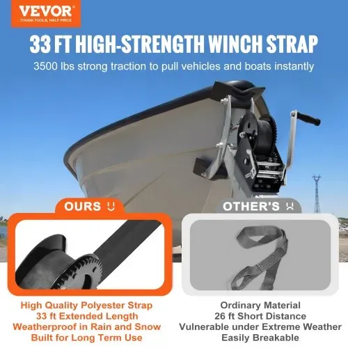 VEVOR Seilwinde 1587,5kg Handseilwinde 160x160x180mm Bootswinde 2-Wege-Ratsche/2-Gang Handwinde mit ca. 10m Polyesterband Gurtwinde mit ergonomischen Griff Handseilzug Winde für Fahrzeuge und Boote VEVOR Seilwinde 1587,5kg Handseilwinde 160x160x180mm Bootswinde 2-Wege-Ratsche/2-Gang Handwinde mit ca. 10m Polyesterband Gurtwinde mit ergonomischen Griff Handseilzug Winde für Fahrzeuge und Boote