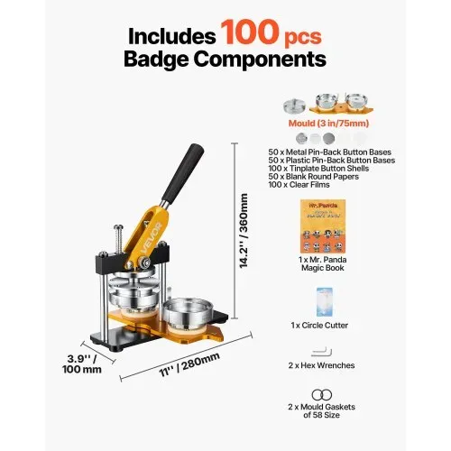 VEVOR Buttonmaschine 7,62cm Badge Punch Press Kit, Kinder DIY Geschenke Knopfmachermaschine, Button Herstellung Abzeichen mit 500 Stk. Button Teile & Kreisschneider & Zauberbuch – Bild 6