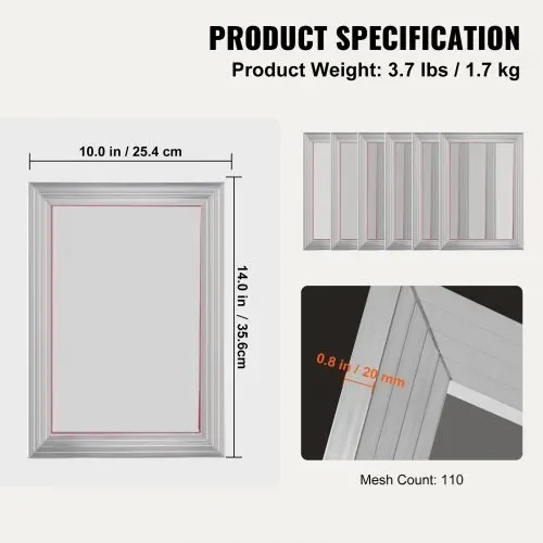 VEVOR 6 Stk. Aluminiumlegierung Siebrahmen Siebdruckpresse 25,4 x 35,6 cm, Siebdruckmaschine Zubehör 110 Mesh, Säureresistenz & nicht Verformbar für Kissenbezügen, Stoffen, Papier, Kopierpapier usw. – Bild 6