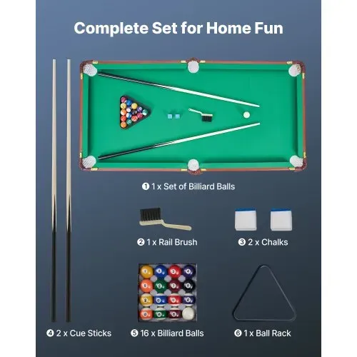 VEVOR klappbarer Billardtisch 140 cm tragbare Billardtische, faltbares, platzsparendes Unterhaltungsspielset, inklusive Ball/Queue/Rack/Kreide/Bürste, Braun mit grünem Tuch, für Freizeiträume VEVOR klappbarer Billardtisch 140 cm tragbare Billardtische, faltbares, platzsparendes Unterhaltungsspielset, inklusive Ball/Queue/Rack/Kreide/Bürste, Braun mit grünem Tuch, für Freizeiträume