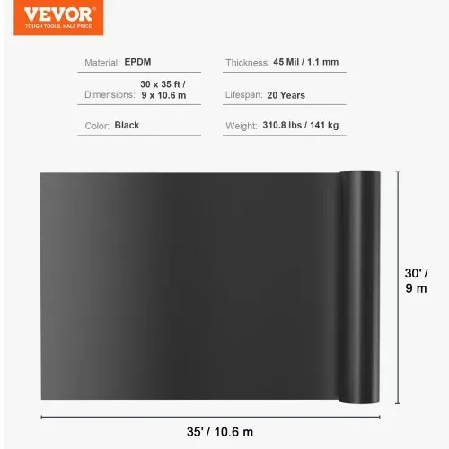 VEVOR Teichfolie, Fischfolie, 914 x 1066 cm, 1,1 mm EPDM, leicht zu schneidende Unterlage – Bild 6