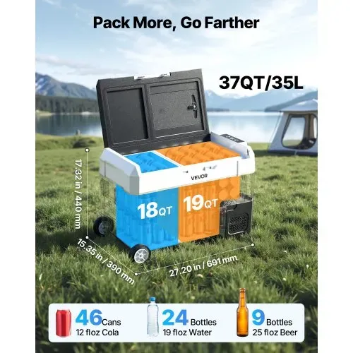 VEVOR Kompressor Kühlbox 12/24 V DC 100–240 V AC, Autokühlschrank 35 L mit App-Steuerung & Rädern & 2 Temperaturzonen (-20 °C bis 20 °C), Tragbarer Kühlschrank für Wohnmobile Boote Camping Angeln – Bild 3