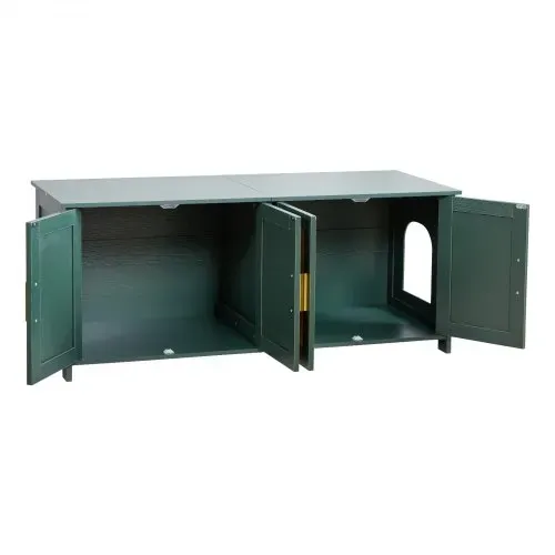 VEVOR Katzenschrank, 1200x450x500 mm, Katzentoilette mit 4 Rattantüren & 2 Eingängen, Katzenklo Schrank für den Innenbereich, Katzenhaus passend für die meisten Katzentoiletten, grün – Bild 10